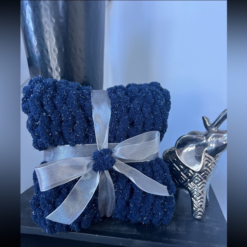 Hand Made Chunky Chenille baby blanket. 34x24 color: Starlight Blue